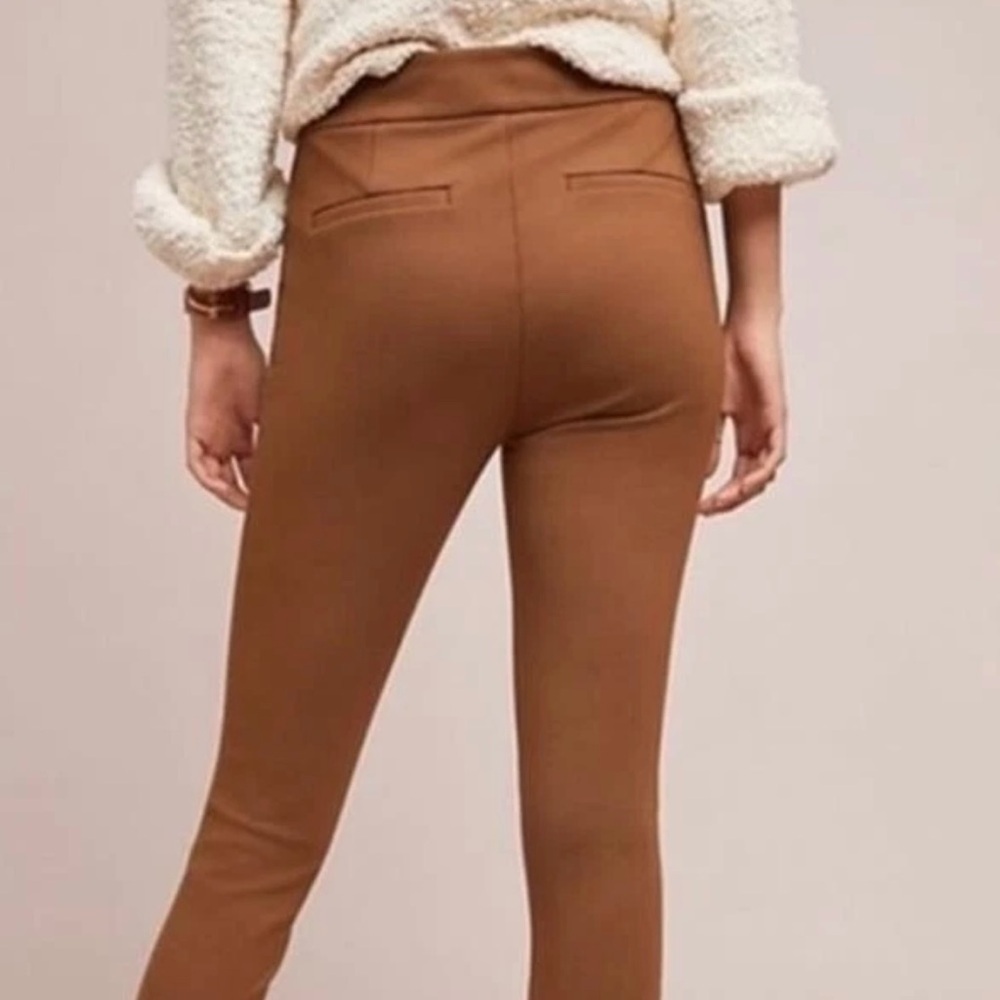 Anthropologie The Essential Slim Ponte Knit Ankle Zip Skinny Pants Size 4 Brown - Picture 2 of 16